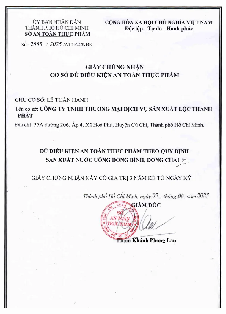 Giấy chứng nhận cơ sở đủ điều kiện an toàn thực phẩm