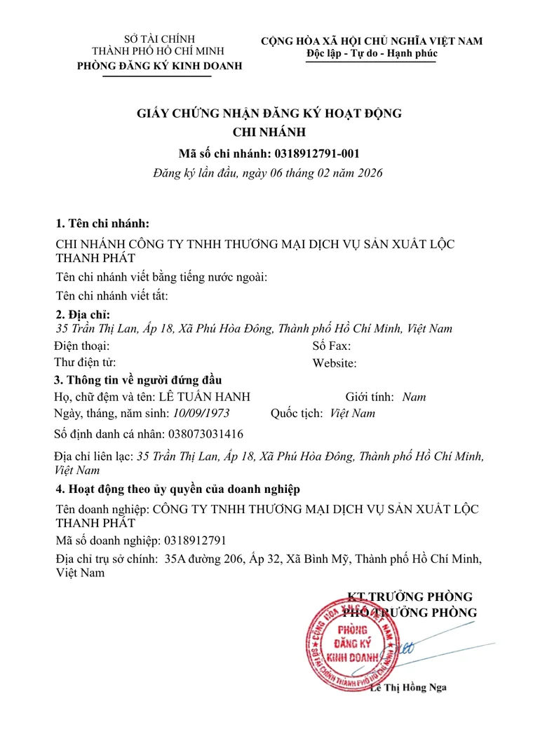 Giấy chứng nhận đăng ký hoạt động chi nhánh