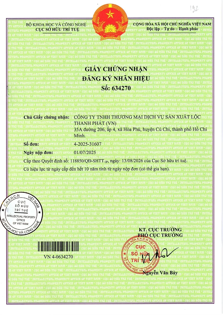 Giấy chứng nhận đăng ký nhãn hiệu ALPURE WATER