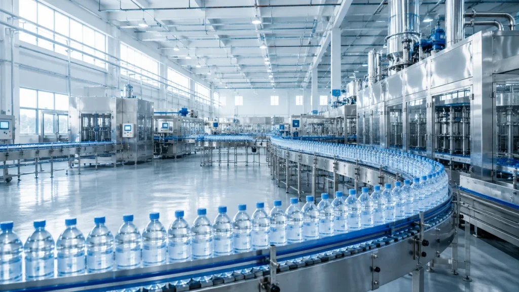 Dây chuyền đóng chai nước ALPURE trong cơ sở sản xuất